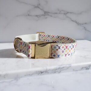 Dog Collar Designer Small Logo Gold Hardware 1" Wide, Size XL